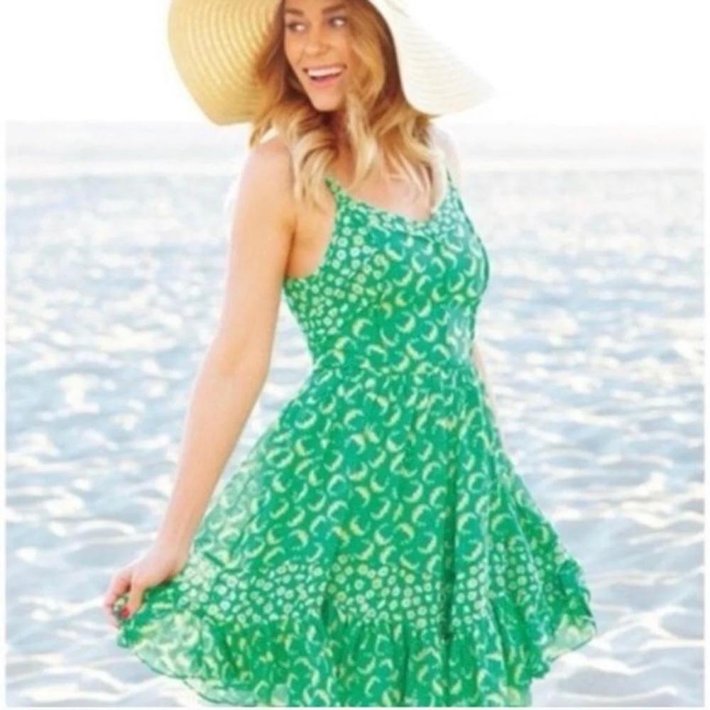 LC Lauren Conrad Green Floral Ruffle Dress